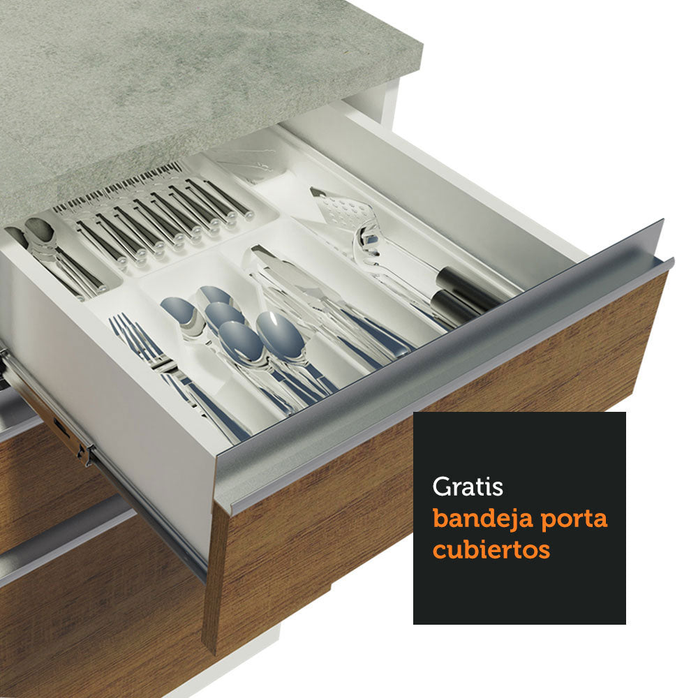 Cocina Compacta 160cm con Fregadero Blanco/Marrón Glamy 03