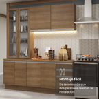 Cocina Compacta 190 cm Con Vitrina Marrón Glamy Madesa