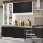 Cocina Compacta 190 cm Con Vitrina Blanco/Negro Glamy Madesa
