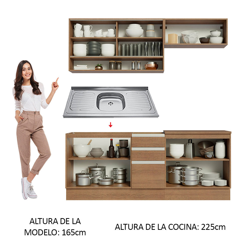 Cocina Integral con Fregadero 200cm Glamy 09 Marrón