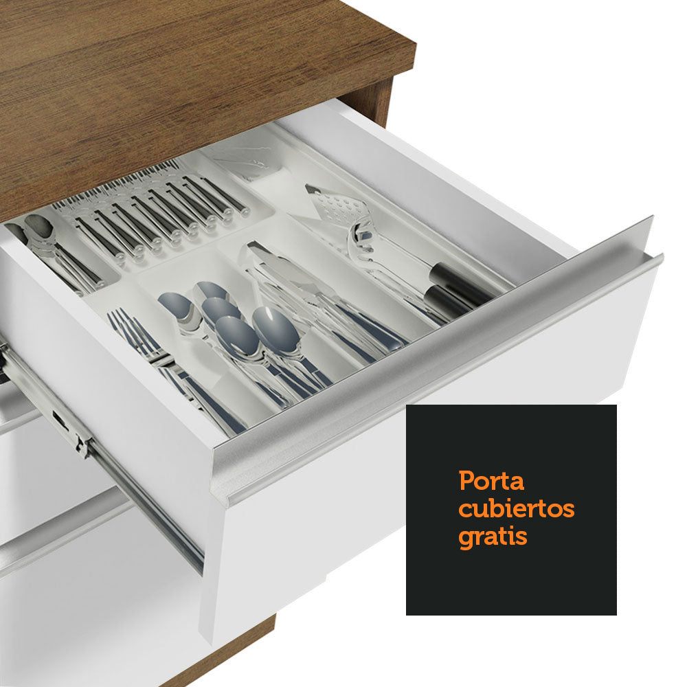 Kit con Mueble para Fregadero y Gabinete Bajo 4 Puertas y 3 Cajones (Sin Encimera Ni Fregadero) Marrón/Blanco Glamy 06