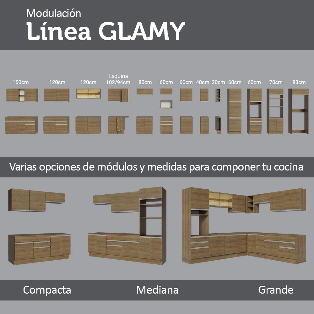 Cocina Integral 240 cm Marrón Glamy Madesa