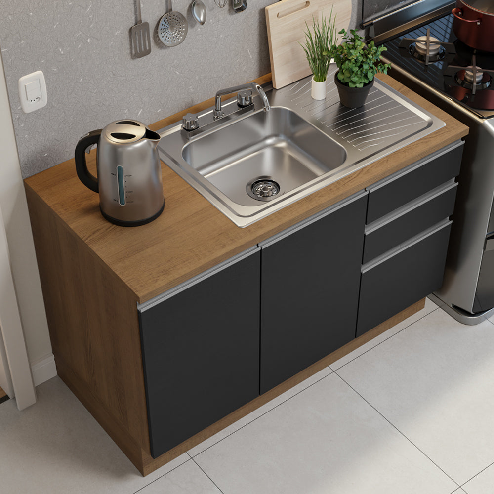 Cocina Integral 240 cm Con Fregadero y Accesorios de Cocina Marrón/Negro Glamy Madesa