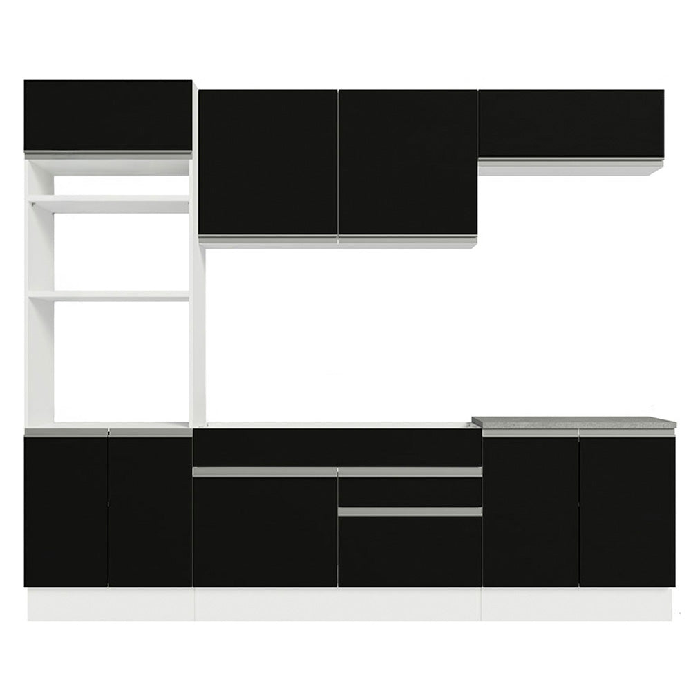 Cocina Integral 270 cm Con Mueble para Horno Blanco/Negro Glamy Madesa