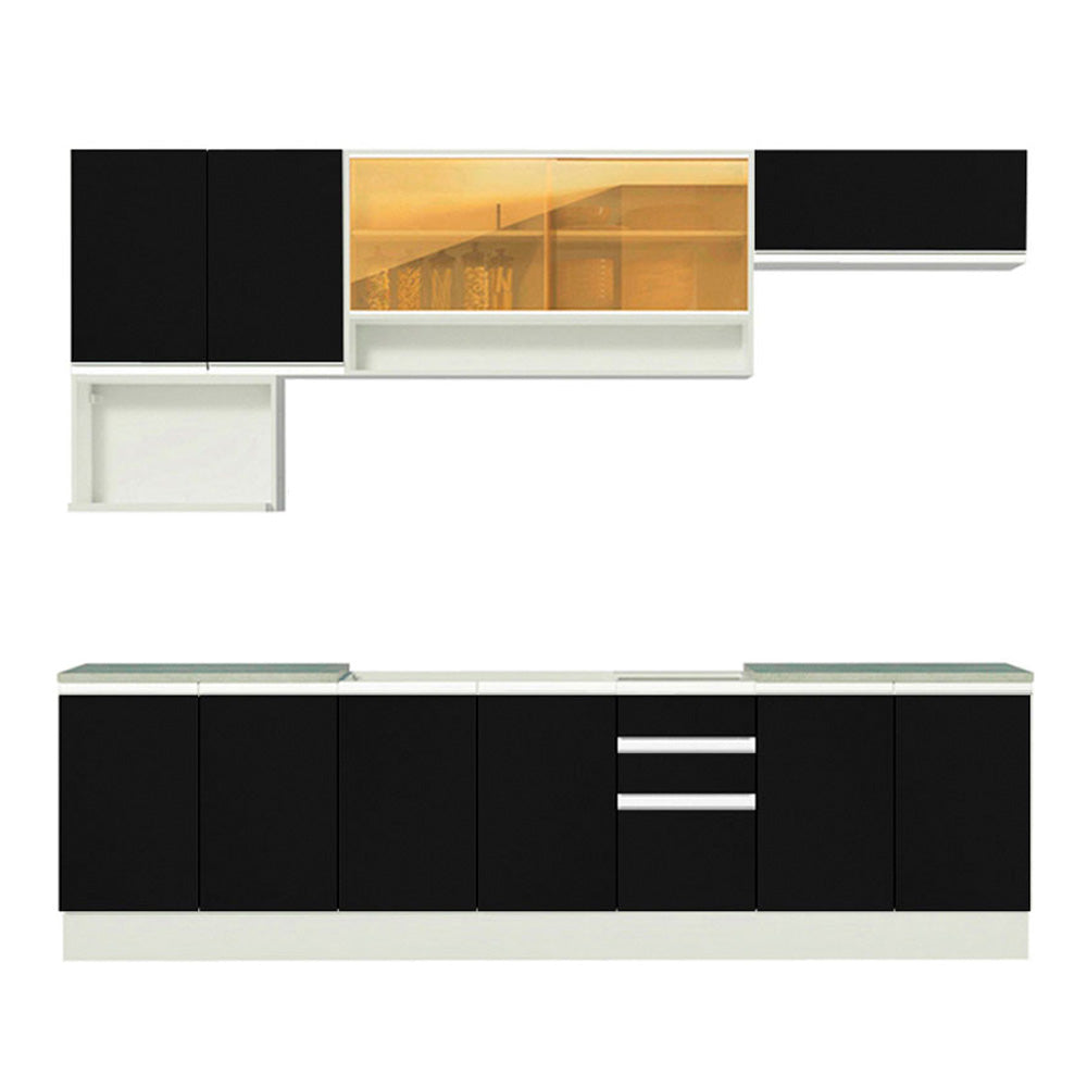 Cocina Integral 280 cm Blanco/Negro Glamy Madesa