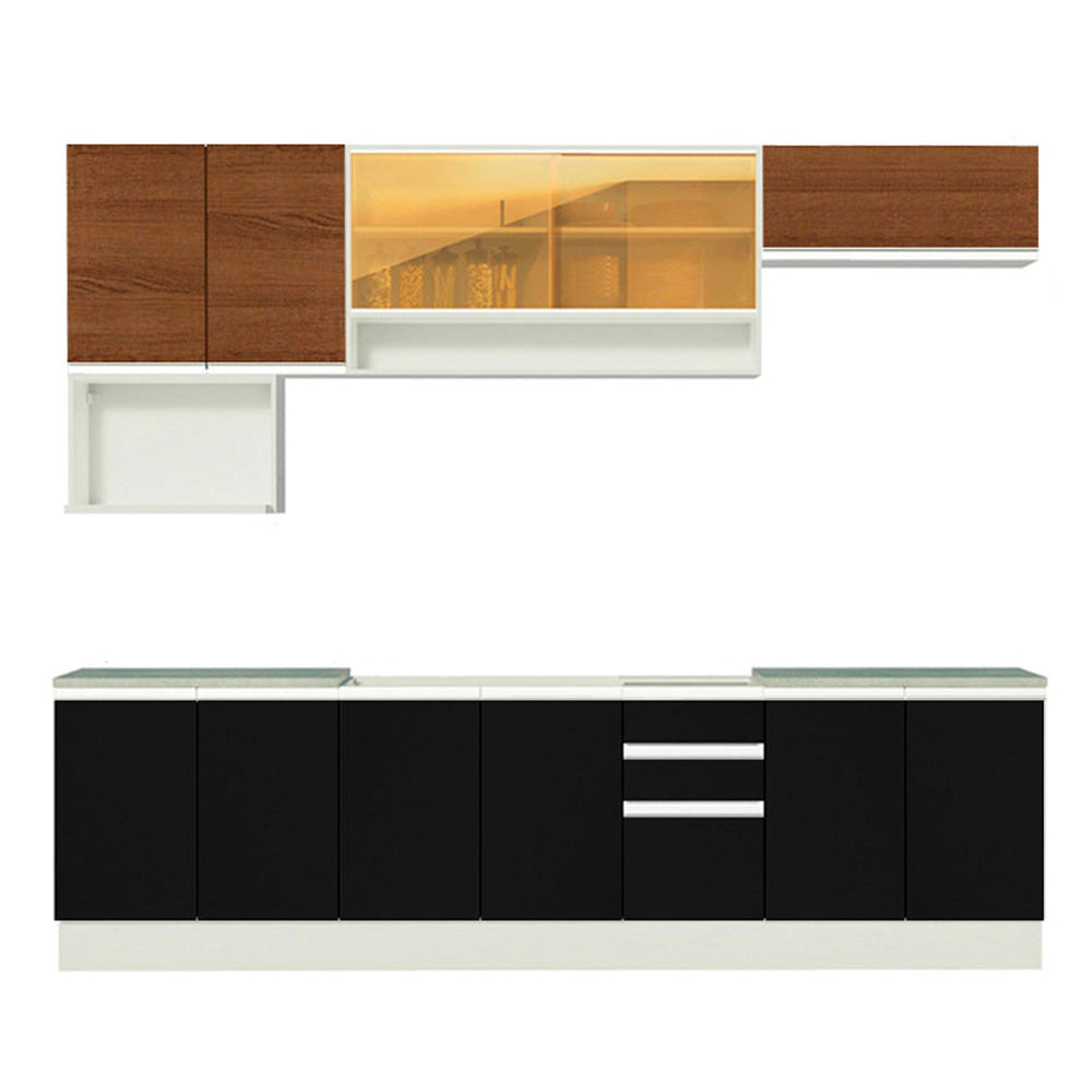 Cocina Integral 280 cm Blanco/Negro/Marrón Glamy Madesa