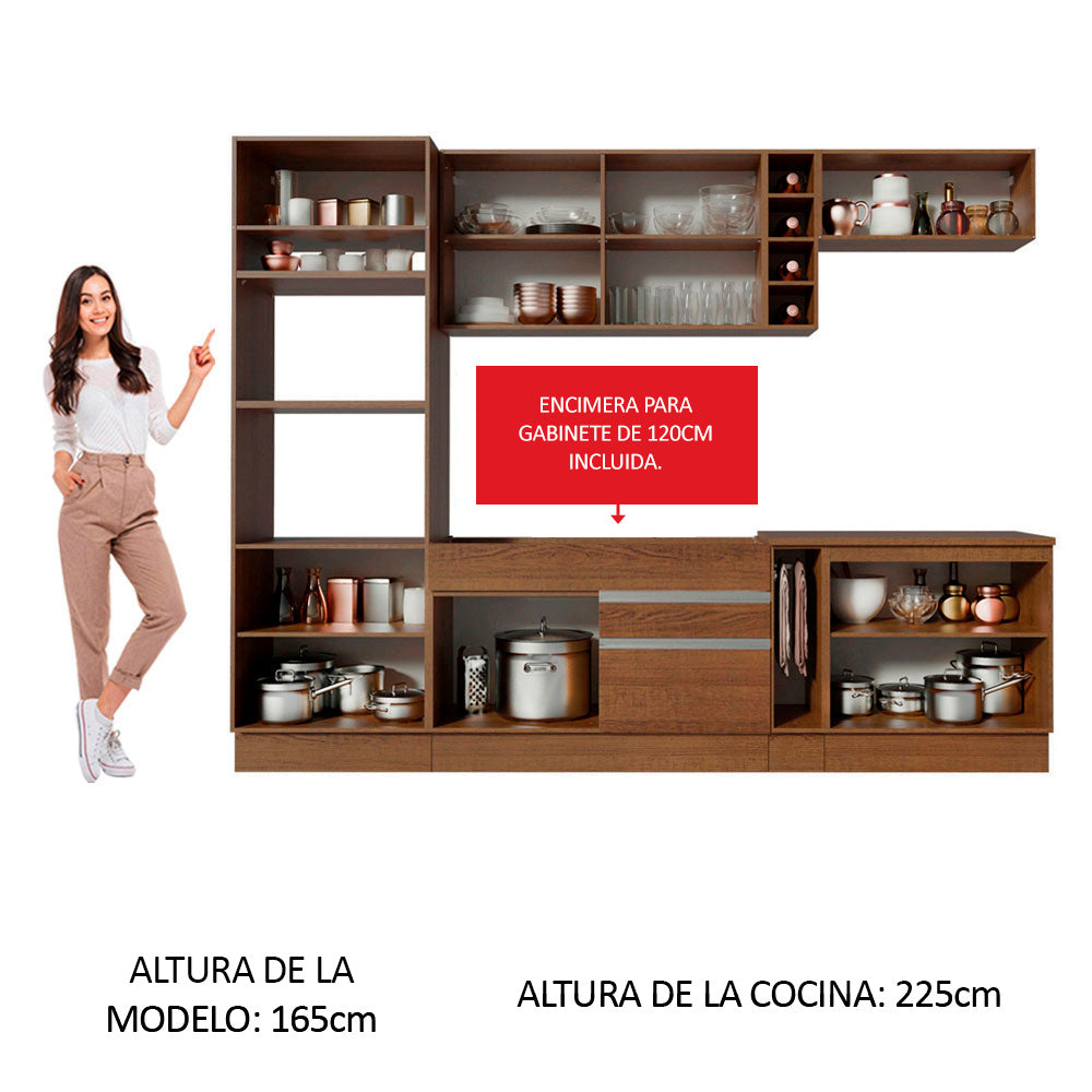 Cocina Integral 290 x 52 cm 9 Puertas 2 Cajones Con Mueble para Horno Marrón Glamy Madesa 12