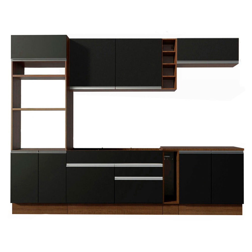 Cocina Integral 290 x 52 cm 9 Puertas 2 Cajones Con Mueble para Horno Marrón/Negro Glamy Madesa 02