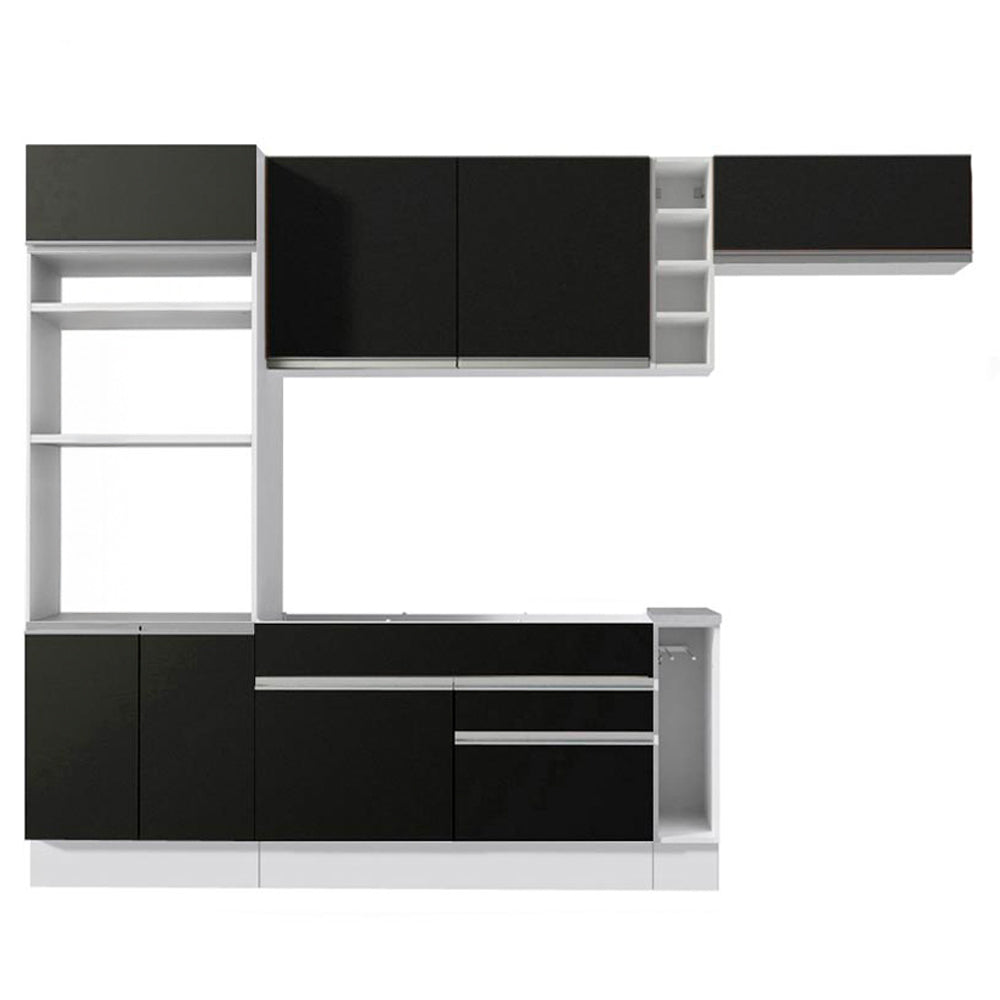 Cocina Integral 290 cm Con Mueble para Horno Blanco/Negro Glamy Madesa