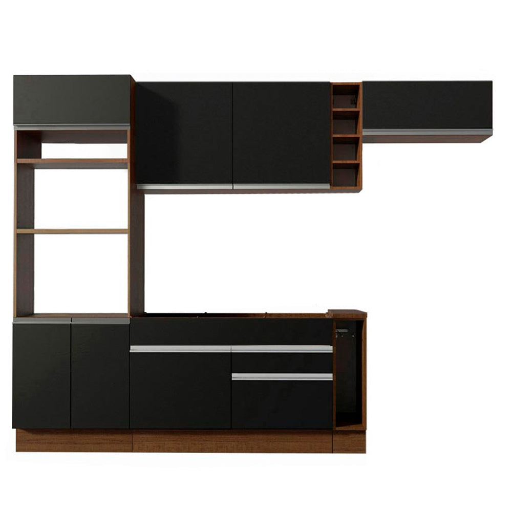 Cocina Integral 290 x 52 cm 7 Puertas 2 Cajones Con Mueble para Horno Marrón/Negro Glamy Madesa 04