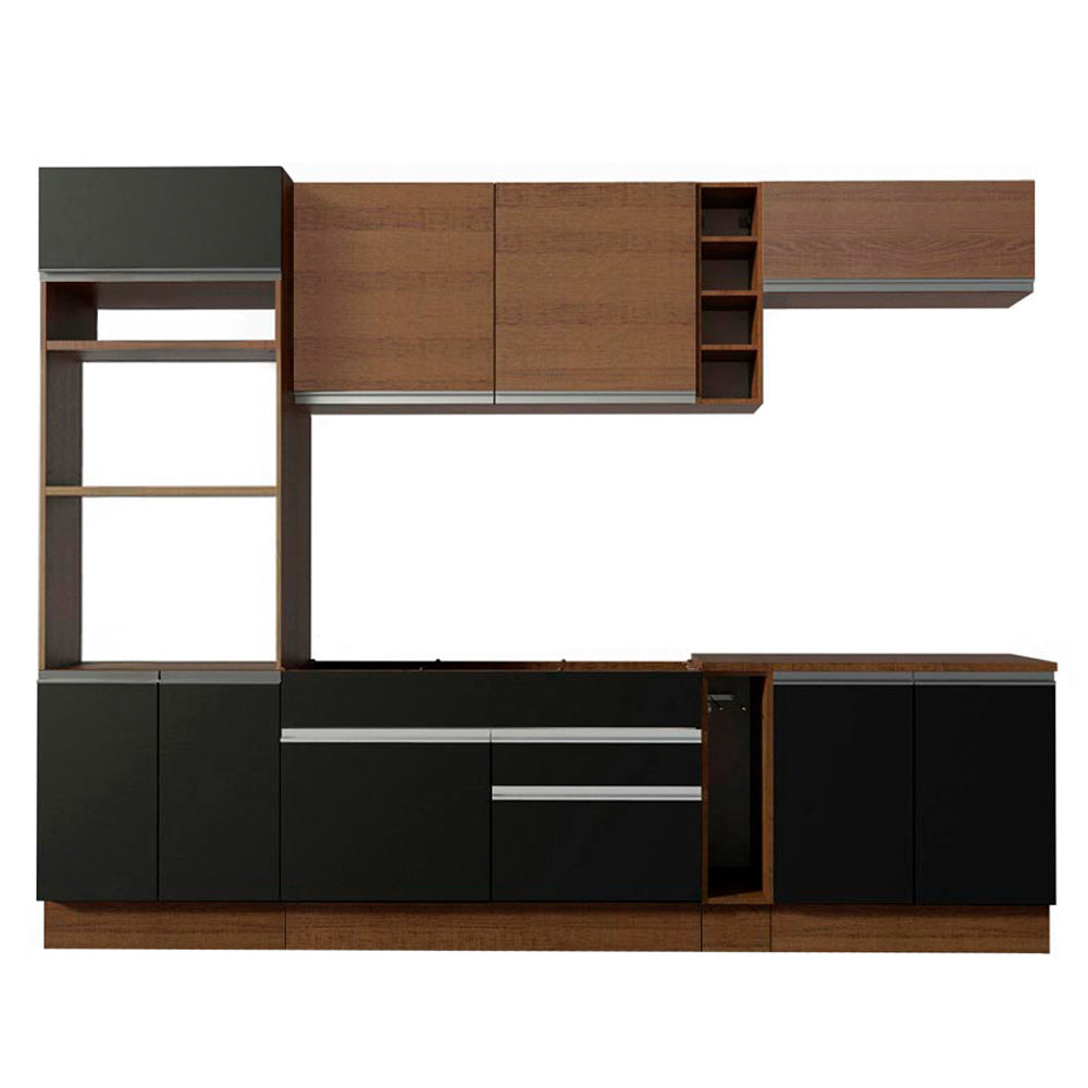 Cocina Integral 290 x 52 cm 9 Puertas 2 Cajones Con Mueble para Horno Marrón/Negro Glamy Madesa 07