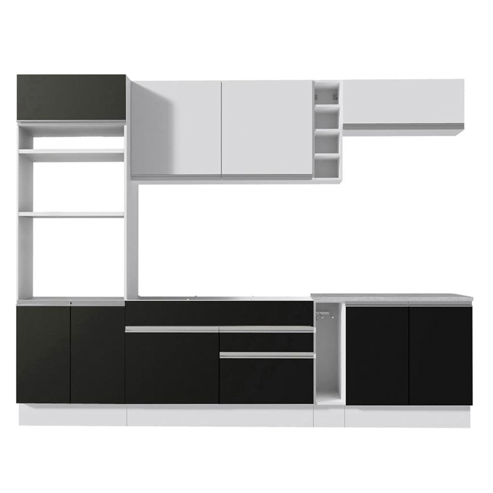 Cocina Integral 290 cm Con Mueble para Horno Blanco/Negro Glamy Madesa