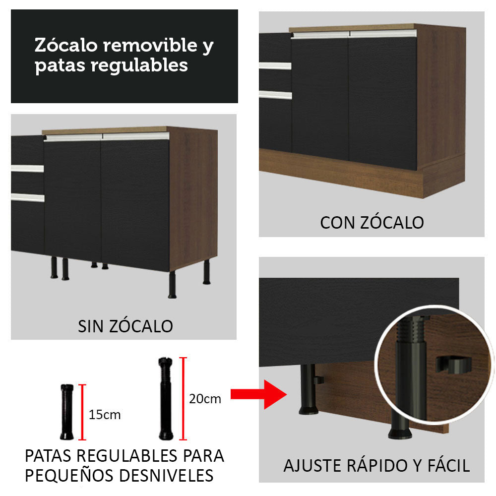 Kit Cocina Lineal- Glamy 290 cm - Marrón- Negro / Marrón