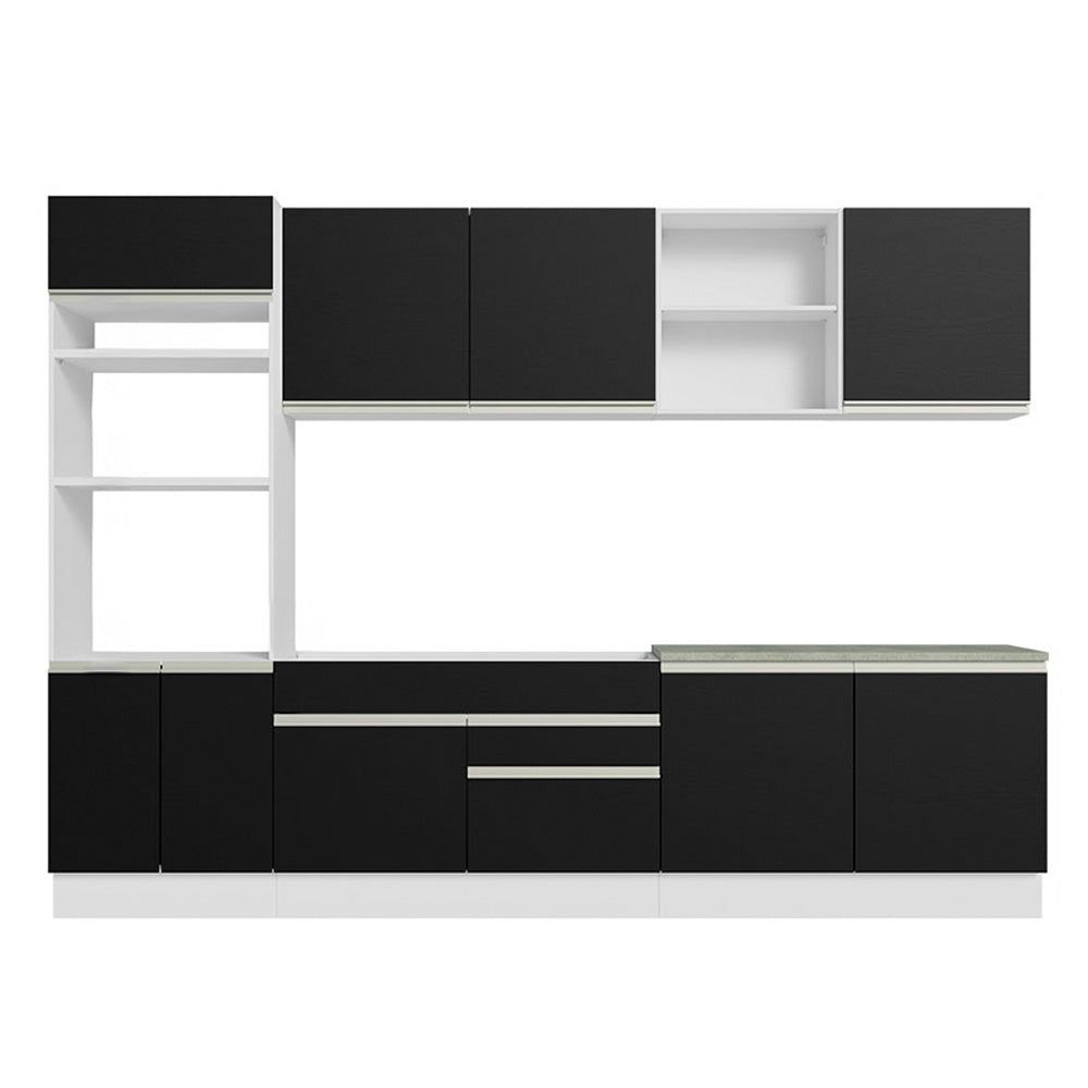 Cocina Integral 310 cm Con Mueble para Horno Blanco/Negro Glamy Madesa