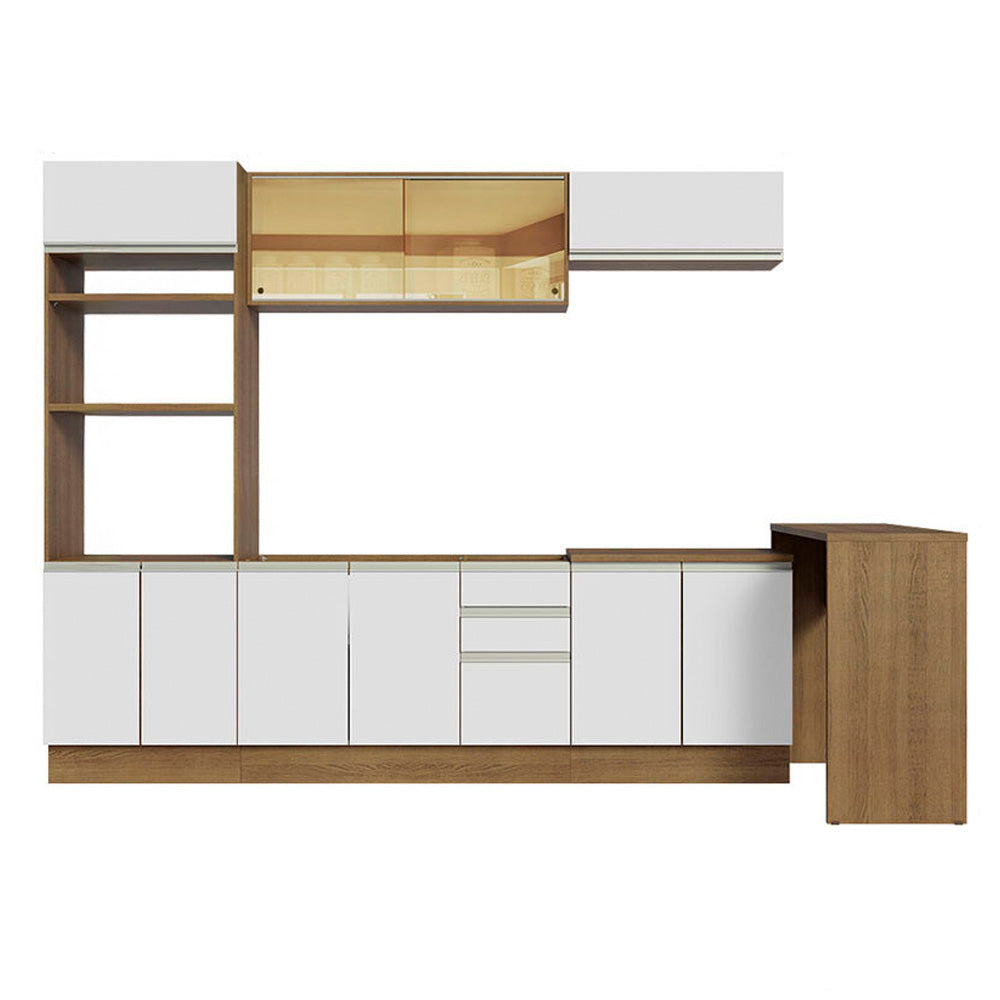 Kit Cocina Integral 315 cm y Barra de Cocina Marrón/Blanco Glamy Madesa
