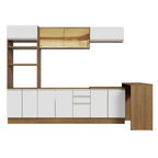 Kit Cocina Integral 315 cm y Barra de Cocina Marrón/Blanco Glamy Madesa