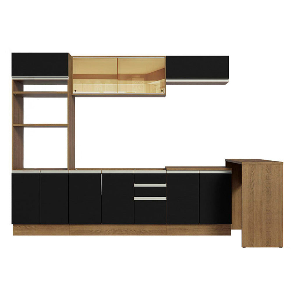 Kit Cocina Integral 315 cm y Barra de Cocina Marrón/Negro Glamy Madesa