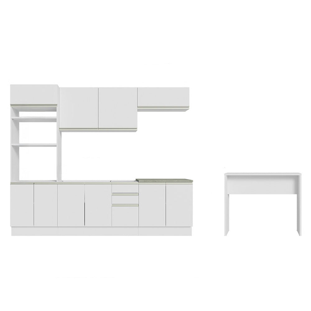 Kit Cocina Integral 385 cm Con Mueble para Horno y Barra de Cocina Blanco Glamy Madesa