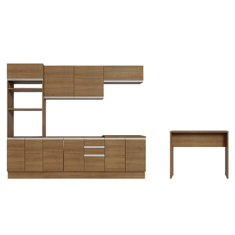 Kit Cocina Integral 385 cm y Barra de Cocina Marrón Glamy Madesa