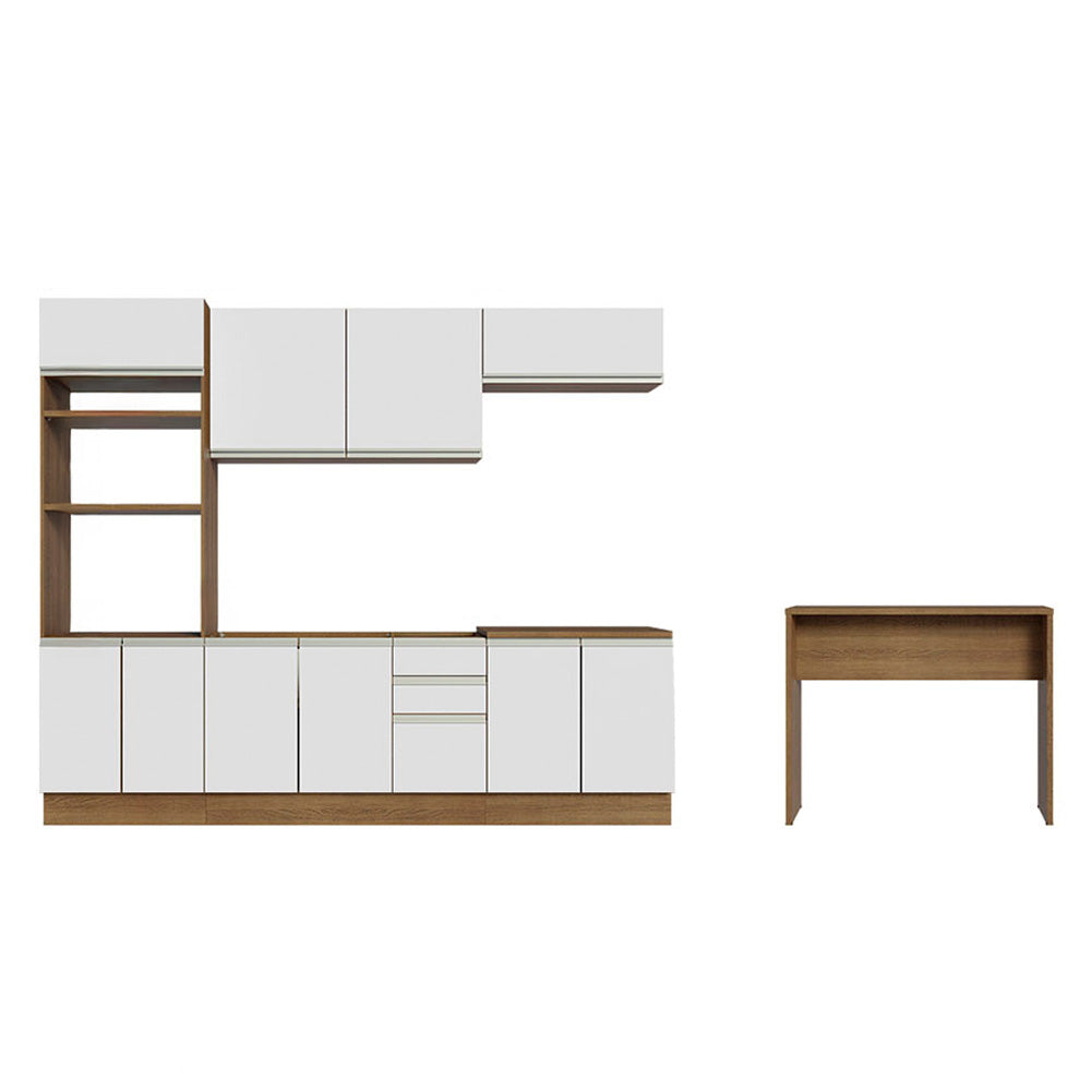 Kit Cocina Integral 385 cm y Barra de Cocina Marrón/Blanco Glamy Madesa