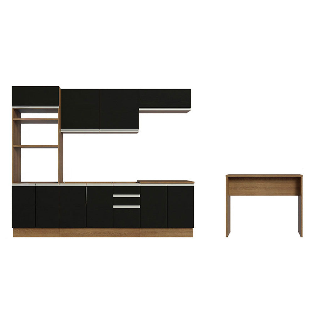 Kit Cocina Integral 315 cm y Barra de Cocina Marrón/Negro Glamy Madesa