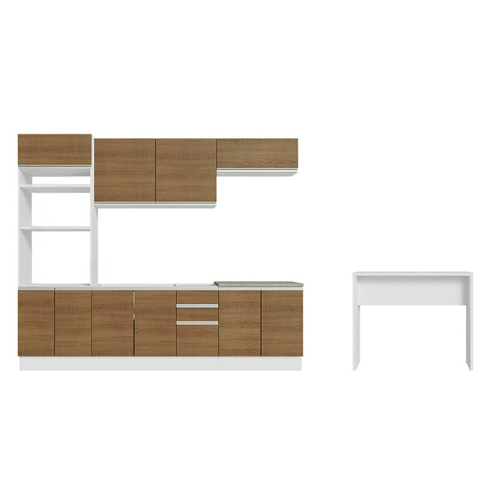 Kit Cocina Integral 385 cm Con Mueble para Horno y Barra de Cocina Blanco/Marrón Glamy Madesa