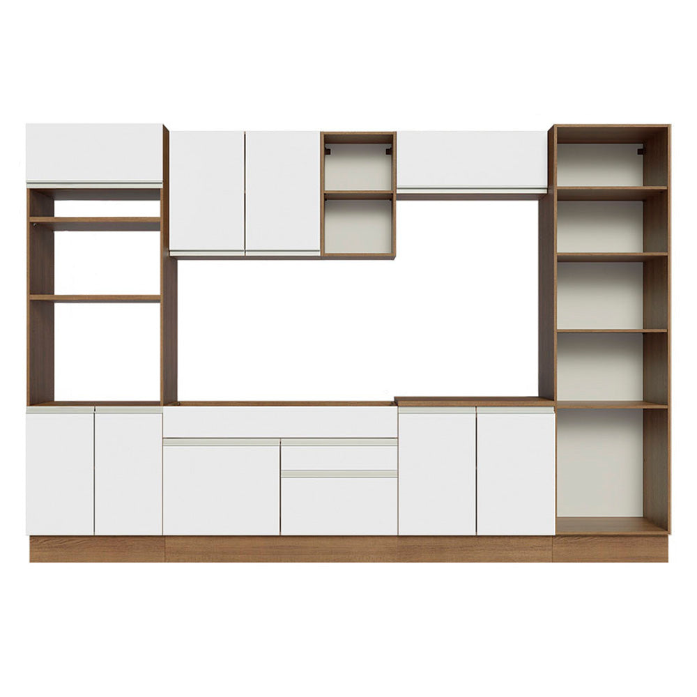Cocina Integral 330 cm Con Mueble para Horno y Despensa Abierta Marrón/Blanco Glamy Madesa