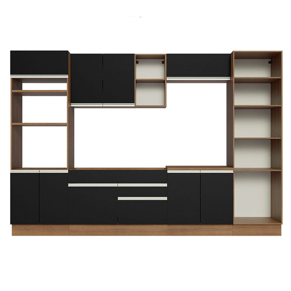 Cocina Integral 330 cm Con Mueble para Horno y Despensa Abierta Marrón/Negro Glamy Madesa