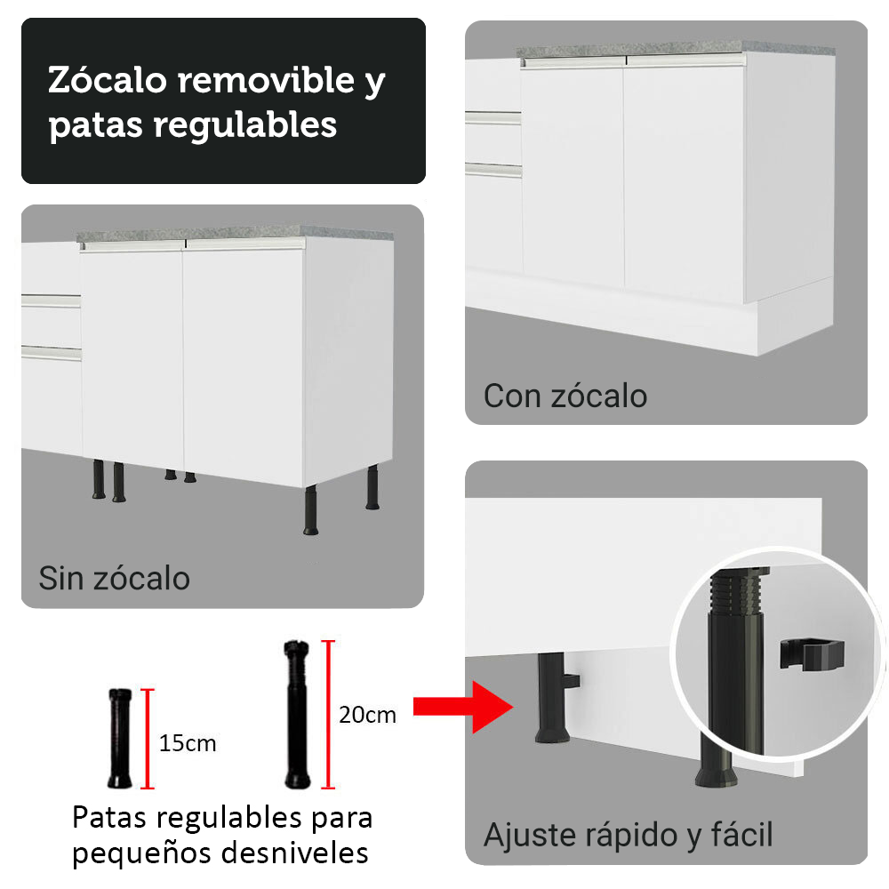 Cocina Integral 340 cm Con Vitrina y Mueble para Horno Blanco Glamy Madesa