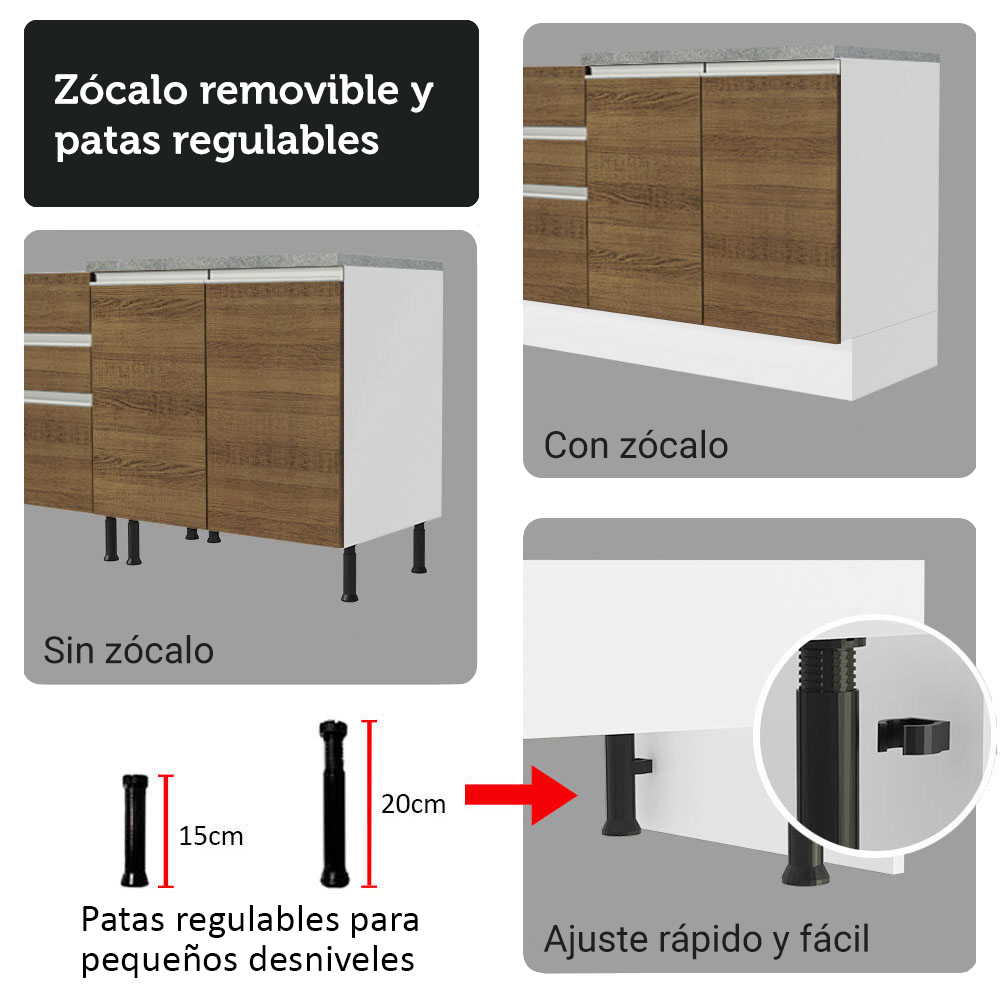 Cocina Integral 340 cm Con Vitrina y Mueble para Horno Blanco/Marrón Glamy Madesa