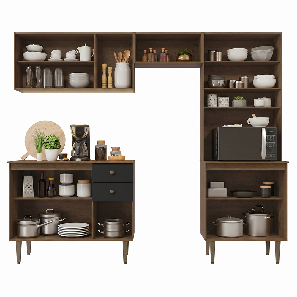 Cocina Compacta 235 cm Con Mueble para Horno Marrón/Negro Gourmet Madesa