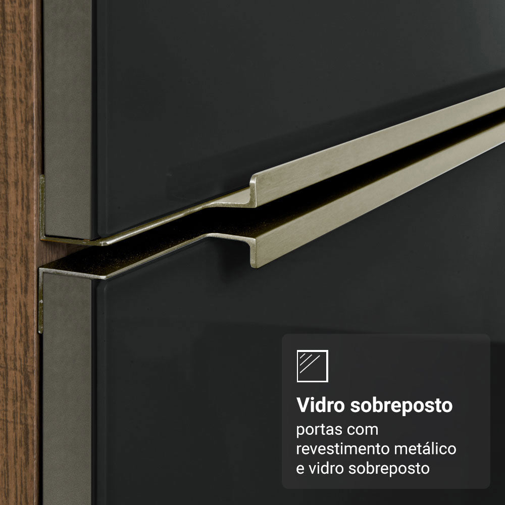 Kit Gabinete Bajo 2 Puertas y Vitrina 70 cm Marrón/Negro Lux Madesa
