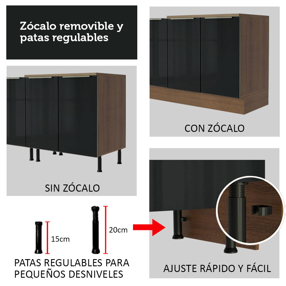 Cocina Integral 180 cm Lux Marrón/Negro 01