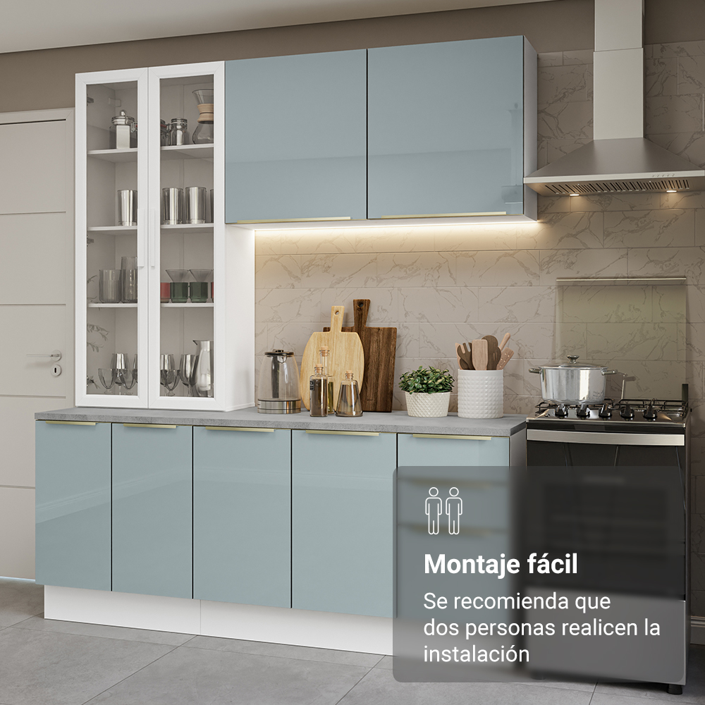 Cocina Compacta 190 cm Con Vitrina Blanco/Gris Lux Madesa