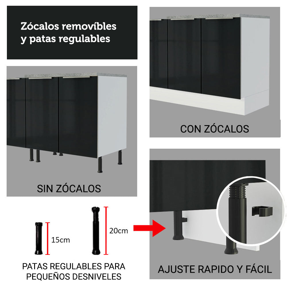 Cocina Integral 240cm Lux Blanco/Negro 05