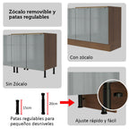 Cocina Integral 340 x 60 cm 14 Puertas 3 Cajones Con Vitrina Marrón/Gris Lux Madesa 02