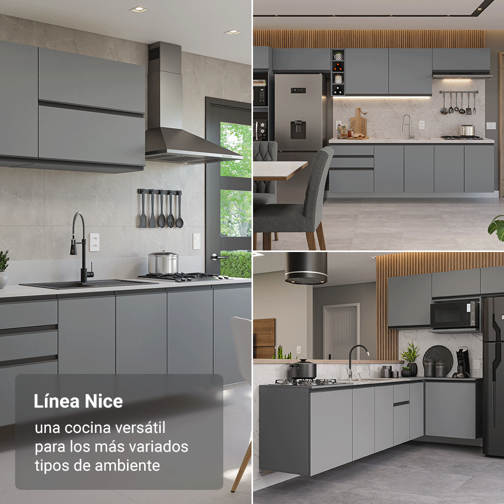 Cocina Integral 300 cm sin Patas Gris Nice 04