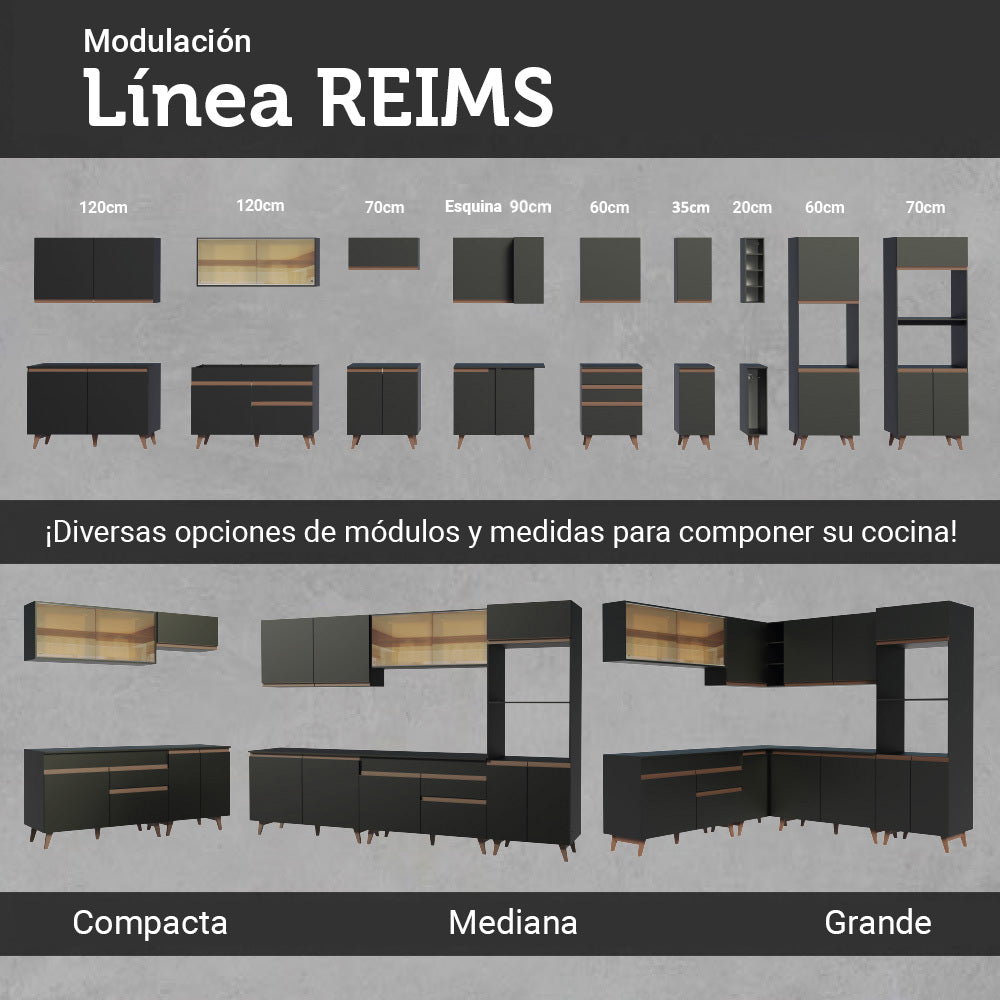 Cocina Compacta 120 cm Negro Reims Madesa