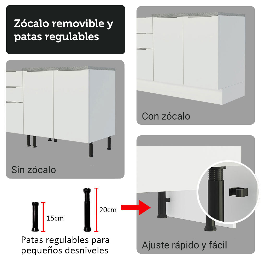 Kit Gabinete Bajo 2 Puertas y Vitrina 70 cm Blanco Stella Madesa
