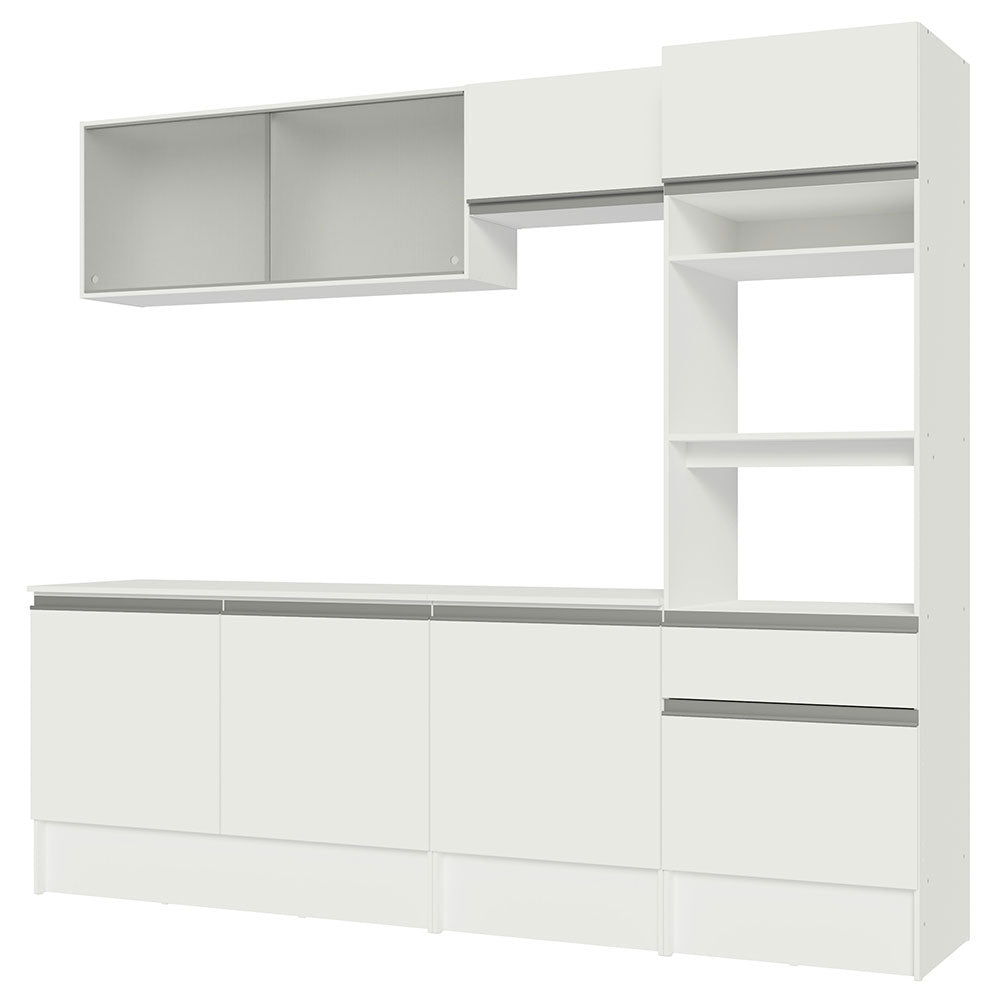 Cocina Integral 240 x 52 cm 8 Puertas 1 Cajón Con Mueble para Horno Blanco Topázio Madesa 05