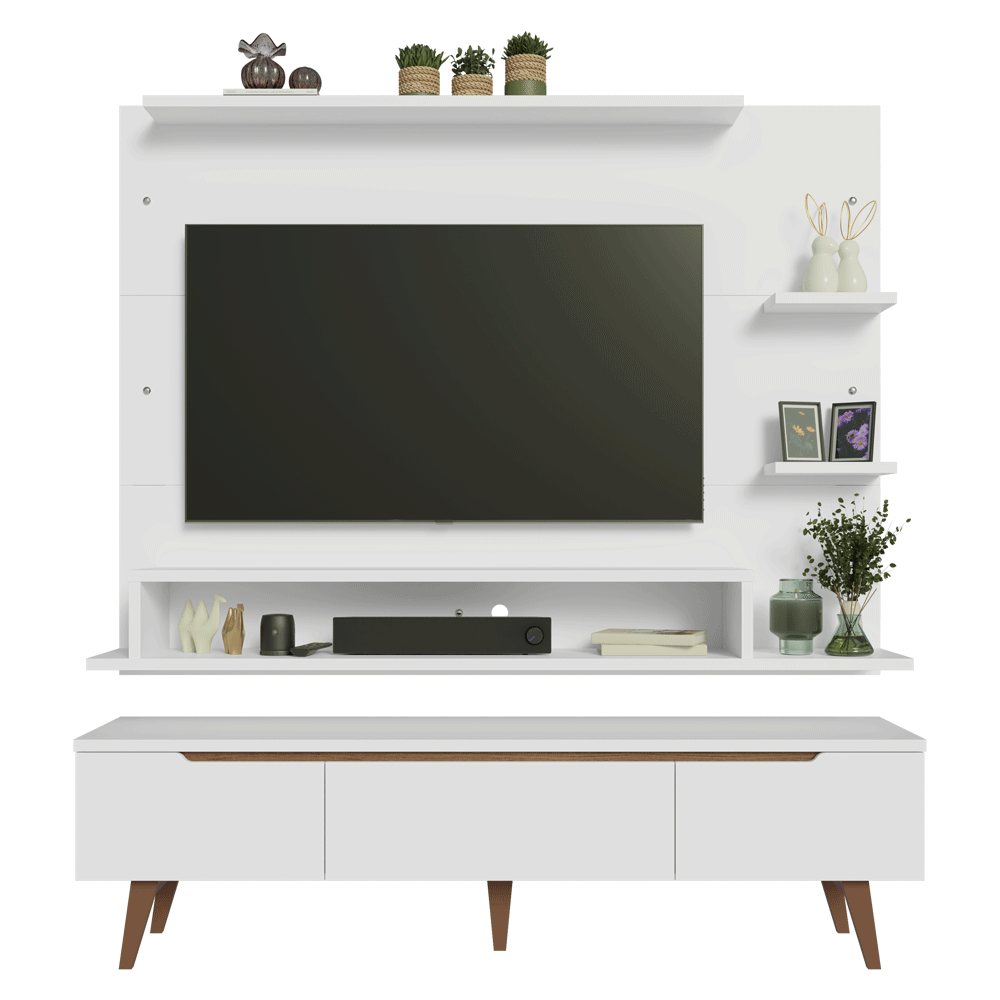 Mueble con Panel para TV hasta 60 Pulgadas 180 cm con patas Blanco/Marrón Reims Madesa