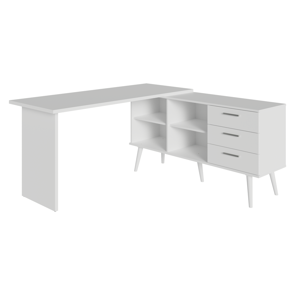 Escritorio de Estudio Esquinero 3 Cajones Blanco/Marrón Lisboa Madesa