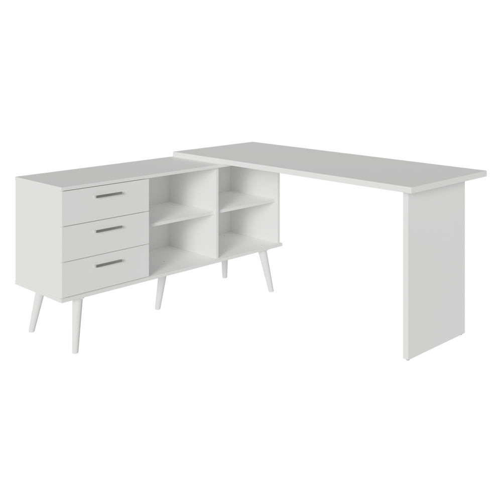 Escritorio Esquinero Gamer 302 cm 3 Cajones Blanco Madesa