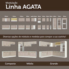 Kit 2 Gabinetes Bajos Multiuso 200 cm 4 Puertas 3 Cajones Blanco/Crema Agata Madesa