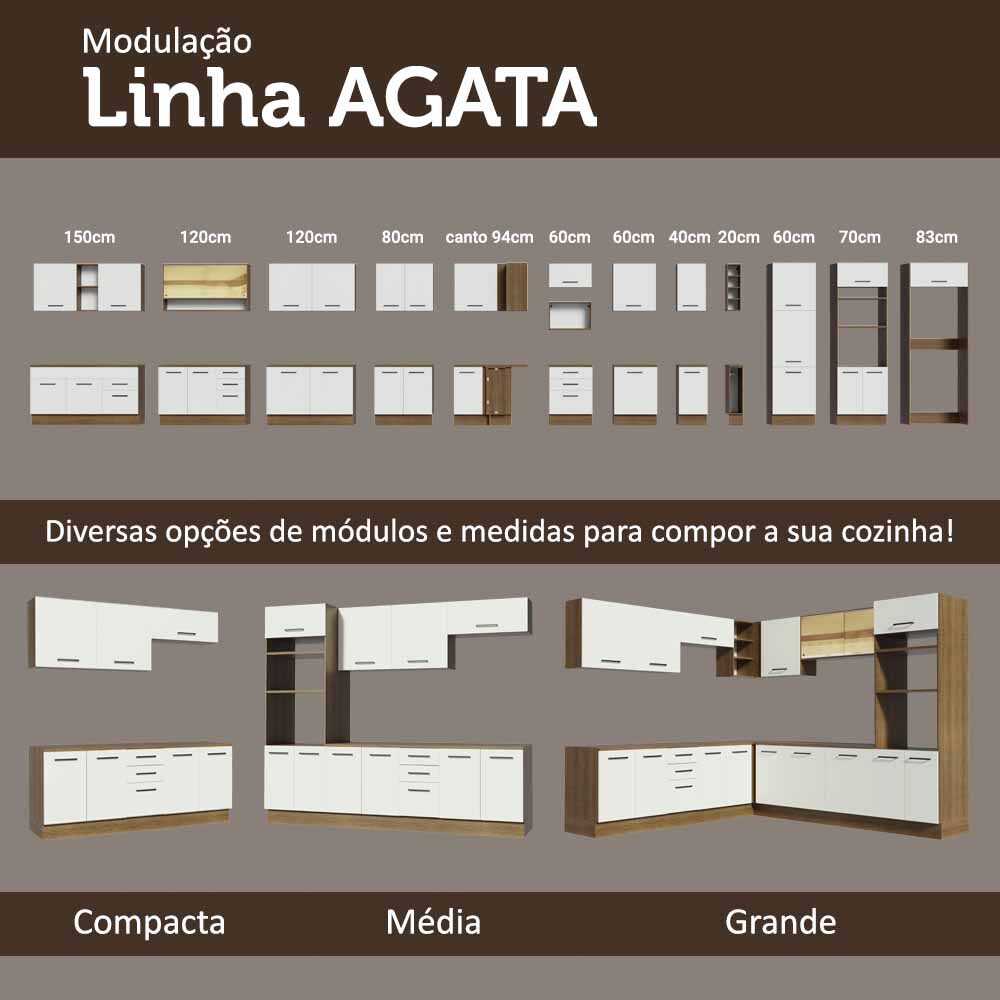 Kit 2 Gabinetes Bajos Multiuso 200 cm 4 Puertas 3 Cajones Marrón/Blanco Agata Madesa