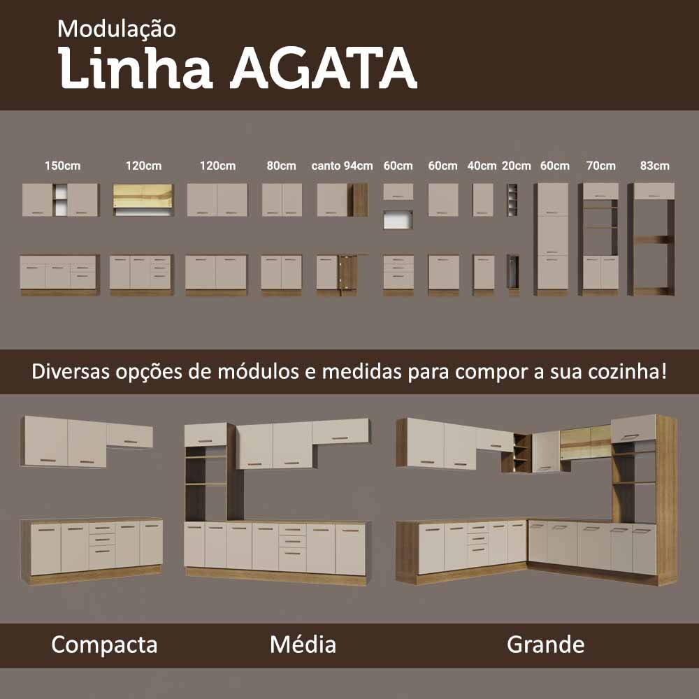 Kit 2 Gabinetes Bajos Multiuso 200 cm 4 Puertas 3 Cajones Marrón/Crema Agata Madesa