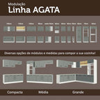 Kit 2 Gabinetes Bajos Multiuso 200 cm 4 Puertas 3 Cajones Blanco/Gris Agata Madesa