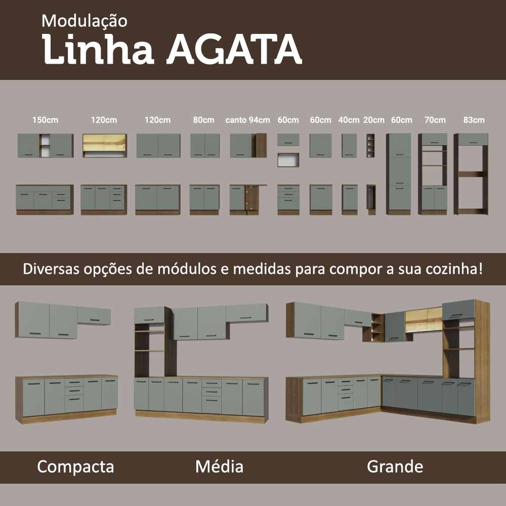 Kit 2 Gabinetes Bajos Multiuso 200 cm 4 Puertas 3 Cajones Marrón/Gris Agata Madesa