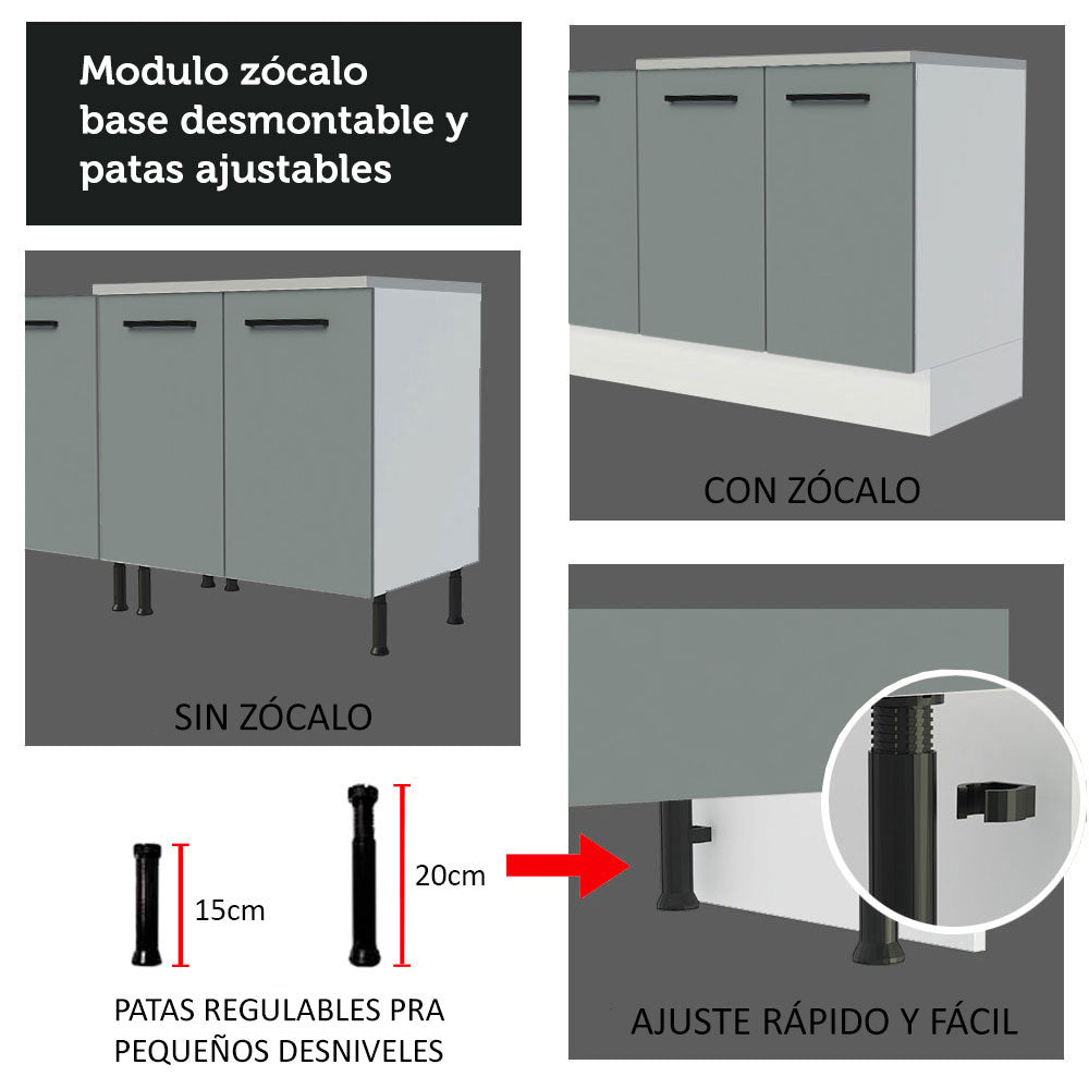 Kit Gabinete Bajo y Gabinete Superior Multiuso 200 cm Blanco/Gris Agata Madesa