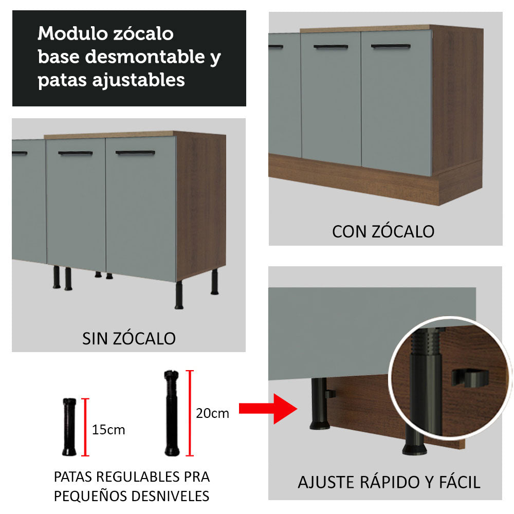 Kit Gabinete Bajo y Gabinete Superior Multiuso 200 cm Marrón/Gris Agata Madesa